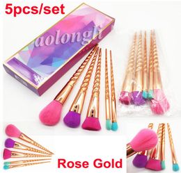 New Makeup brushes sets cosmetics brush 5pcs kit bright rose gold Spiral shank make up tools brush screw Contour Retail box2649988