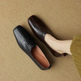 Casual Shoes Genuine Leather Square Toe Deep Cut Single Layer Sheepskin Flat Lefu