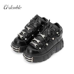 Boots U-DOUBLE brand punk style womens shoes lace and heel height 6CM platform shoes womens Gothic ankle boots metal decoration womens sports shoes T240530