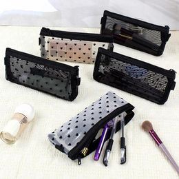 Storage Bags Mesh Transparent Cosmetic Pencil Case Clear Black Makeup Bag Portable Travel Toiletry Organiser Lipstick Pouch