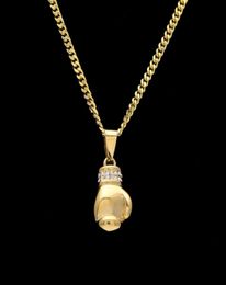 Boxing Glove Diamond Pendant Charm Necklace Sport Boxing Jewellery 316L Stainless SteelGold Colour Chain For Men2722360