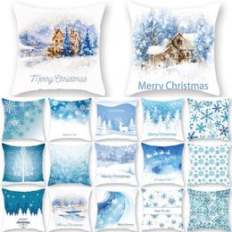 Christmas Decorations 1Pcs Winter Snow Pattern Cushion Cover Polyester 45 45cm Decorative Pillowcase Year Sofa Home PillowCover 40997 2017