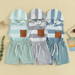 Clothing Sets 2024-12-13 Lioraitiin 6M-3T Baby Boy Clothes Casual Sleeveless Hoodie Tops And Shorts Toddler Summer Outfit
