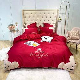 Bedding Sets 4/7pcs Egyptian Cotton Duvet Cover King Size Pillowcases Bear Embroidery Bed Jogo De Cama Linen