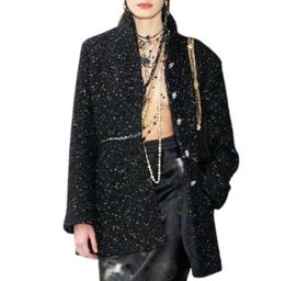 women girls vintage long tweed designer blazer peacoat tailored jacket coat 2022 milan runway brand xury designer dress sequins 5951112