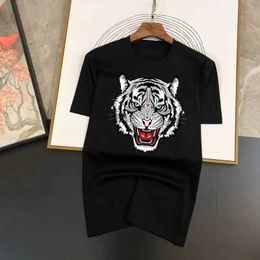Men's T-Shirts Summer Fashion Cotton Mens T-shirt Funny Tiger Graphic Printed T-shirt Brand Short sleeved Womens Plus Size T-shirt Y2k Top J240530