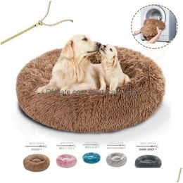 Kennels Pens Round Long P Dog Bed Removable Washable Zipper Pet Mat Winter Warm Slee Cats Nest Soft Basket Cushion Portable Drop D Dhmzl