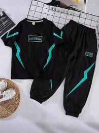 Clothing Sets Children Boy Clothes Summer Set Letter Print Tshirts And Pants Suit Teenage Girl Short Sleeve Crew Top Bottom Tracksuit