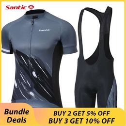 Santic Summer Cycling Set Breathable Gel Pad Clothing Men Bib Shorts Maillot Ciclismo Bike Jersey Short Sleeve Asian Size L2405