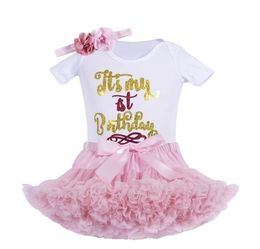 Baby girls Birthday outfits Infant 1st party tutu clothes set with headband White Bodysuit pettiskirt suit for baby girls 2202249977466