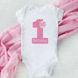 Rompers 100% Cotton Baby Girl Clothes 1st Birthday Bodysuit White Short Sleeve Romper Toddler Party Clothing Y240530J6D2