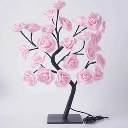Decorative Objects Figurines 24 TreeLED Light USB Plug Table Shape Adjustable Artificial Rose Tree Fairy Night Home Christmas H240531