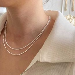 Pendant Necklaces New S925 Sterling Silver Double Layer Choker Rice Ball Chain Type Necklace Simple Womens Wedding Gift Boutique Fine Accessory S2453102