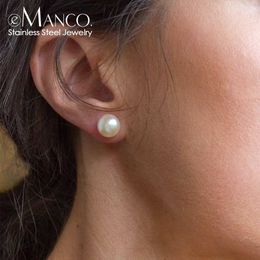 Charm eManco 4/6/8MM Imitation Pearl Korean Style Stud Earrings For Women Silver Plated Hypoallergenic Earings JewelryL4531
