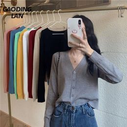Women's T Shirts Spring Autumn Outerwear Women Cardigan Tops Button Up Solid Knitted T-shirts BM Thin Sunscreen Shirt V Neck Tees