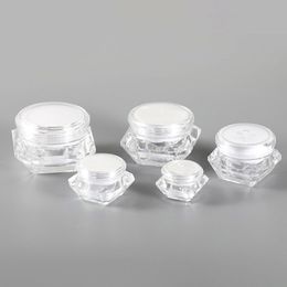 Empty Upscale Refillable Clear Acrylic Cream Lotion Sample Jar Pot Containers with Liners and Screw Lid Square Diamond Shape Cosmetic Bottle