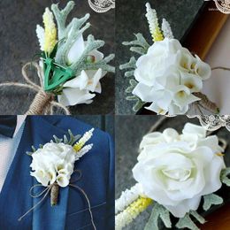 Brooches Artificial Calla Lily Boutonniere Groom Wedding Flower Corsage Brooch