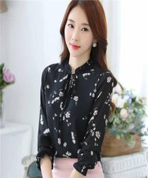 Blusas Women Tops Blouses Ladies Chiffon Long Sleeve Floral Shirt Women Slim Camisas Mujer Plus Size Chemise Femme White Black2685982