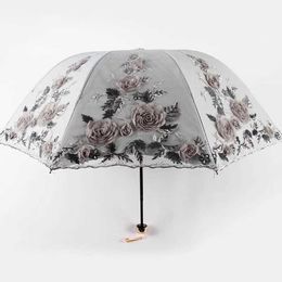Umbrellas Lace Umbrella Womens Summer Folding Sun Garden UV Portable Beautiful Beach Raincoat H240531 ZN6X