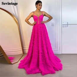 Party Dresses Sevintage Vintage Fushia Tulle Prom Spaghetti Strap Tiered Growns Pleat Ruched Floor Length Vestidos De Fie 2024