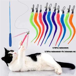 Cat Toys Replacing Plush Cat Toy Accessories Worm Replacement Head Fun Cat Stick Pet Toys 5/10/6/11 pieces d240530