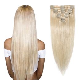 8pcs Remy Clip In Hair Extensions Human Hair Weft Blonde Full Head 70g 100g 120g 140g Clip on Hair Extensions Thick Natural Black Brown 14"-24" ALI MAGIC