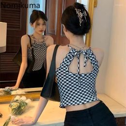 Women's Tanks Sexy Tank Clothing Backless Slim Fit Camis Sleeveless Bandage Crop Tops 2024 Ropa Mujer Fashion Plaid Summer Y2k Vest