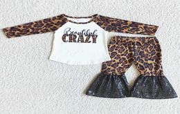 Boutique Kids Clothes Girl Set Leopard Fashion Toddler Baby Girls Designer Clothes Sequins Bell Bottom Outfits High Quality Childr1899260