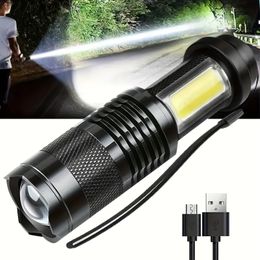 LED Flashlights Portable Mini Zoom 3 Modes Flashlight Rechargeable LED Tactical Light Suitable For Emergencies Camping Hiking Mountaineering