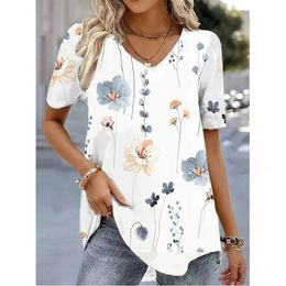 Fashion Woman Blouses 2024 Tshirt Womens 3d Flower Print White Kawaii Vneck T Shirt Female Clothing Oversized Summer Tops Tee 240524