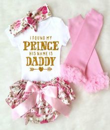 Baby girl 4pcs Clothing Sets Infant INS Romper floral shorts and Headband leggings Set I Found My Princess His Name is Daddy M345404345