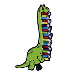 Dinosaur and Books Enamel Pin Custom Reading Habit Animal Brooch Bag Clothes Lapel Pin Badge Cartoon Jewellery for Kid
