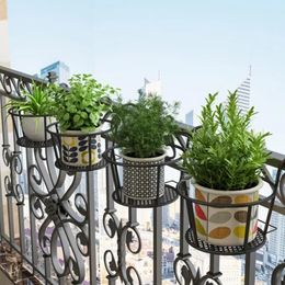 1PC Iron Art Hanging Baskets Flower Pot Balcony Plant Round Racks Railing Fence Outdoor Window Bonsai Stand Decoration 240529