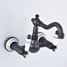 Kitchen Faucets Black Oil Rubbed Brass Wall Mount Bathroom Sink Faucet Swivel Spout Cold Mixer Water Tap 2sf708