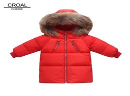 CROAL CHERIE Warm 90 Duck Down Jacket Girls Boys Winter Raccoon Fur Children039s Suit Overalls For Children Hooded Boys Clothe2587754