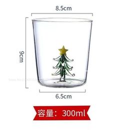 Cute Creative Hand Blown Glass Cup with Beautiful 3D Christmas Tree Rose Durable Glass Mug Creative Wine Glasses Ideal Gift