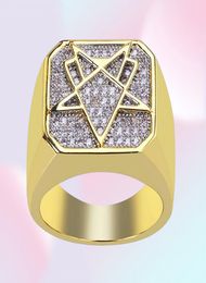 Mens Geometric Patterns 18K Yellow Gold Plated CZ Copper Bling Rings Cubic Zirconia Micro Pave Simulated Diamonds Ring with gift B8431158