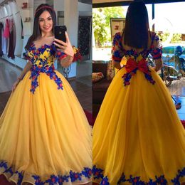 Cinderella Princess Quinceanera Dresses Short Sleeves Royal Blue Lace Appliques Long Tulle Prom Sweet 16 Dress Mix Colors Birthday Party Dress Vestido De 15 Anos