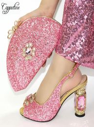 Dress Shoes Arrival Flower Crystal Woman Year And Matching Bag 2021 Special Strang Heels Set For Wedding Party6527676