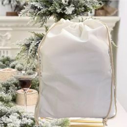 Christmas Decorations 30pcs lot Customised Sublimation Santa Sacks White Blanks Children Candy Drawstring Bag Year Party Gift Ornament 173n
