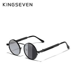 Sunglasses KINGSEVEN High Quty Gothic Steampunk Sunglasses Polarized Men Women Brand Designer Vintage Round Metal Frame Sun Glasses G240529