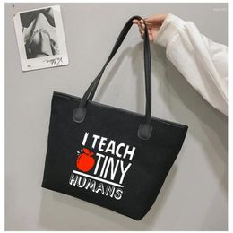 Shopping Bags I Teach Tiny Humans Heart Gift For Teachers Fashion Canvas Shoulder Book