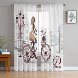 Curtain Bicycle Girl Paris Street Romance Architecture Sheer Curtains Room Decoration Window Kitchen Tulle Voile