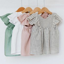 Baby Dresses Linen Cotton Summer Infant Clothes Princess Dress 1st Birthday Party For 0-3 Years Toddler Girls Clothing L2405 L2405