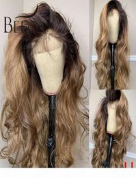 Honey Blonde 180 360 Lace Front Human Wig Body Wave Ombre Color Pre Plucked Baby Hair Bleached Knots Brazilian Remy9669806