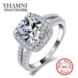 YHAMNI Original Fashion Jewellery 925 Sterling Silver Wedding Rings for women With 8mm CZ Diamond Engagement Ring Wholesale J29HG 203Y