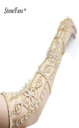 Stonefans Long Rhinestone Bracelet Crystal Upper Armband Armlet Bracelets Chain Flower Bridal Bracelets Wedding Bangles Women Y1902604786