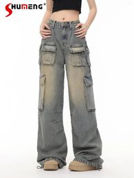 Women's Jeans American-Style Cargo High Street Retro Straight Jean Pants Men's And Autumn Winter Loose Wide-Leg Denim
