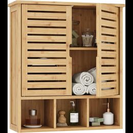 Bathroom Wall Cabinet Wood Medicine Cabinets with 2 Doors & Adjustable Shelves Over The Toilet Storage Cabinet with 3 Compartmen