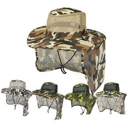 Outdoor Hats Fishing Hat Wide Brim Man Breathable Mesh Cap Beach Camouflage Sun Uv Protection Shade Ly Drop Delivery Sports Outdoors Dhqx7